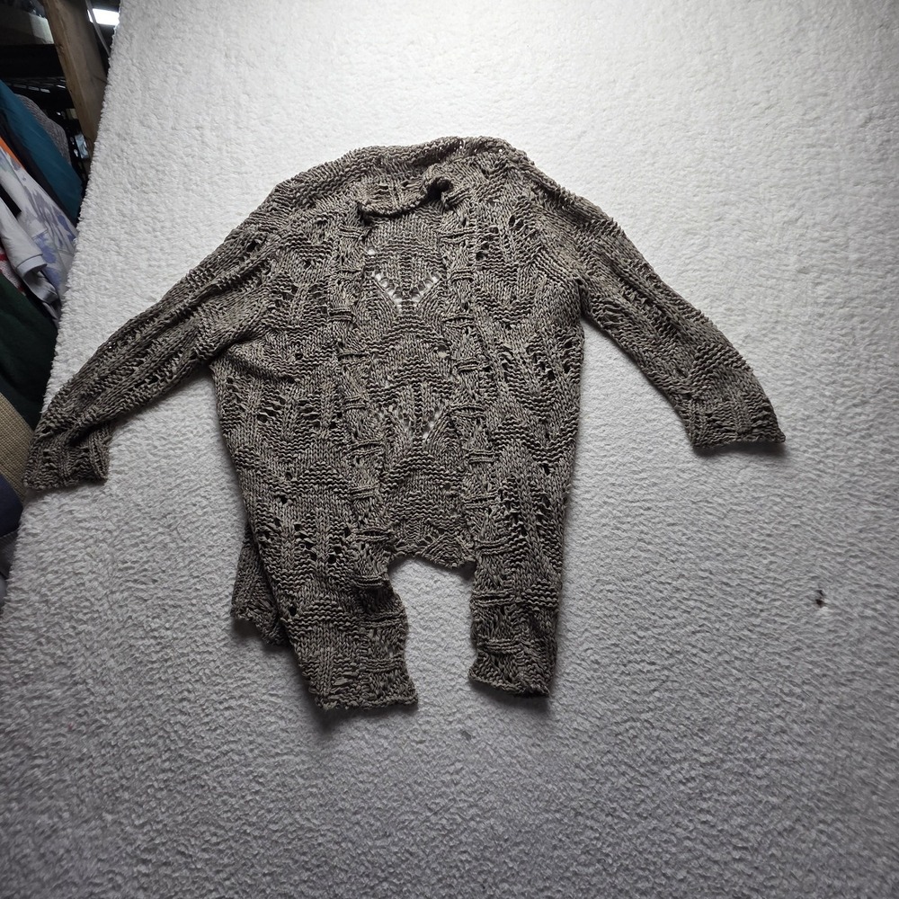 Chico's Cardigan Sweater Womens 1 Gray Open Knit Long Sleeve Lightweight Top